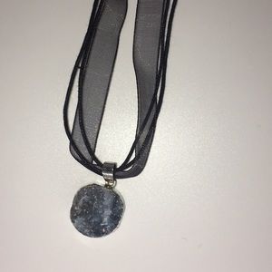 Blue tone druzy pendant/necklace on chiffon cord